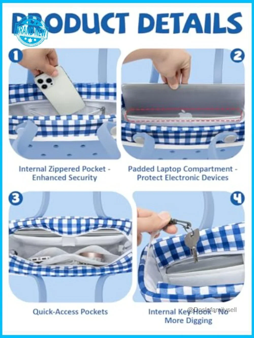 Water-Resistant Tote Organizer Insert with Zippered Lid Laptop Compartment